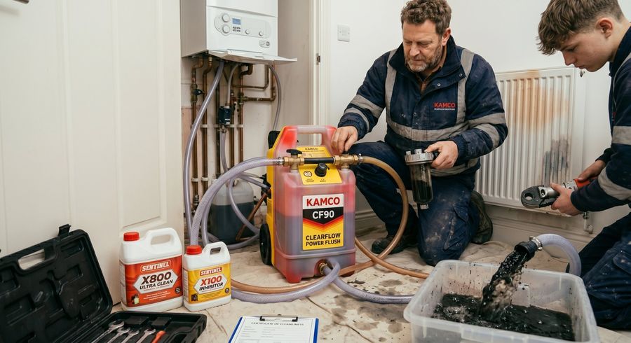 Central heating power flush using Kamco CF90 equipment — R G Austin Ltd engineers, South East London